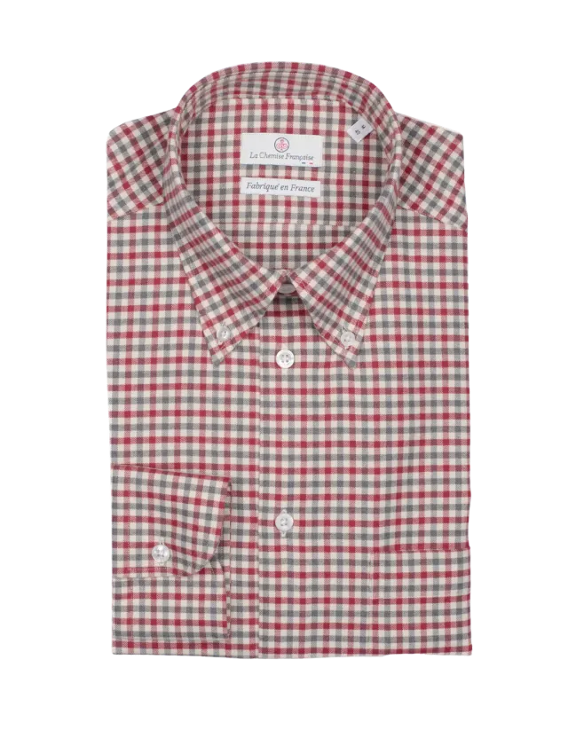 La Chemise Française Flanelle Carreaux chemise homme rouge gris