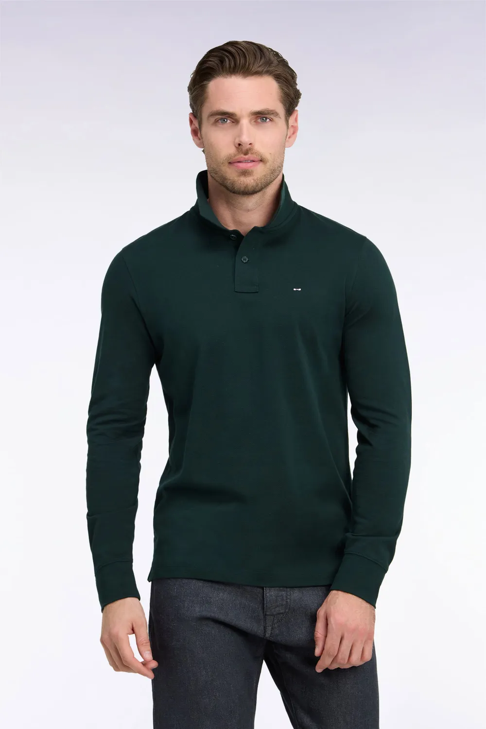 Eden Park polo manches longues vert foncé coupe droite