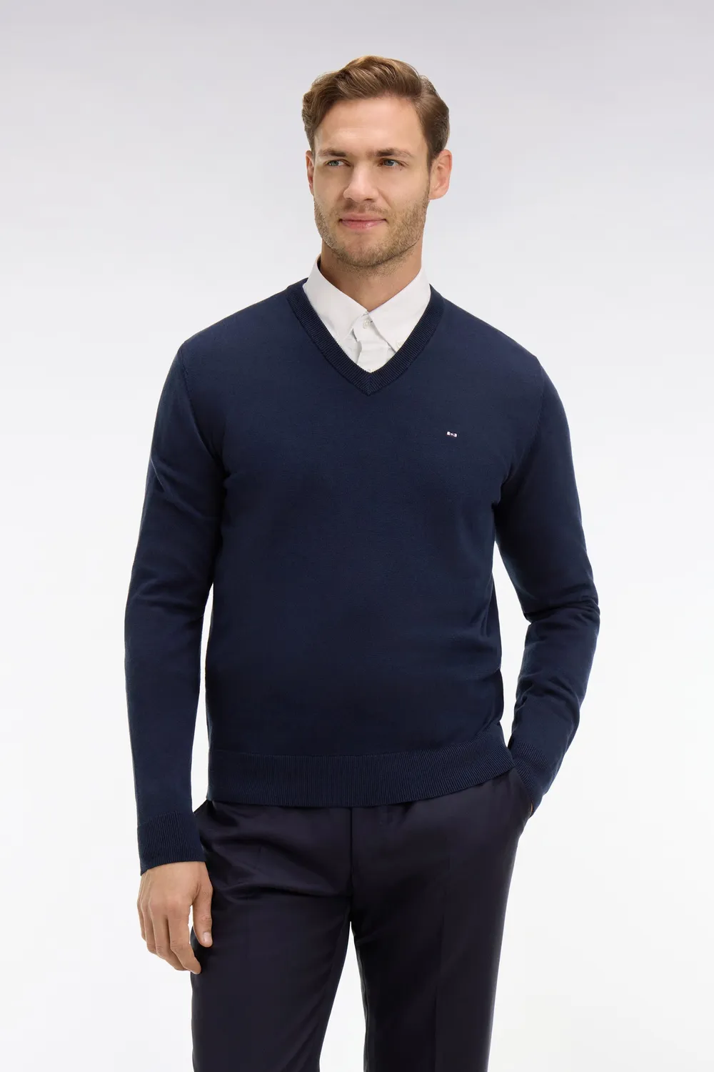 Eden Park pull col V bleu marine coton homme