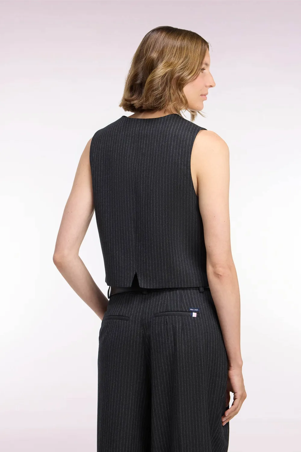 Eden Park Club Classique gilet costume femme noir rayé