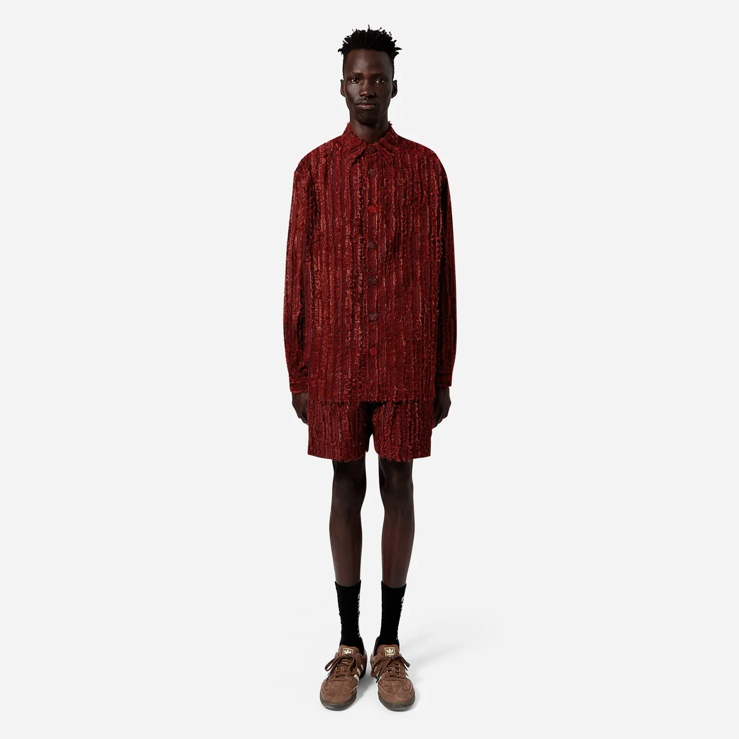 Labrum chemise homme bordeaux rayures effilochées