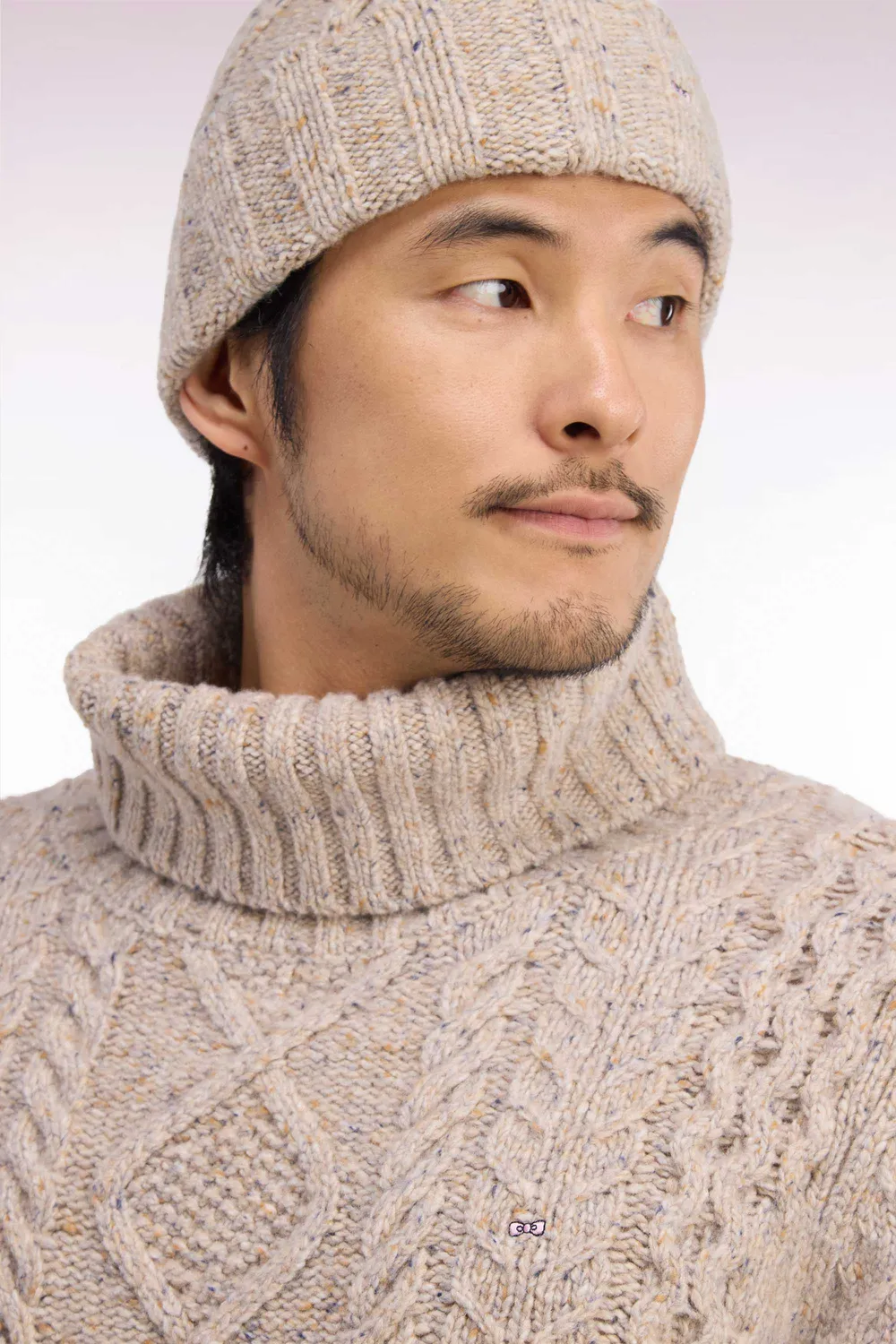 Eden Park Pull col roulé torsadé beige laine