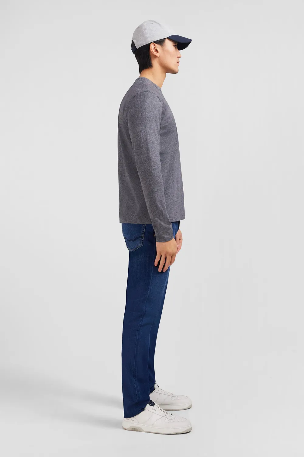 Eden Park t-shirt manches longues gris coton Pima col rond