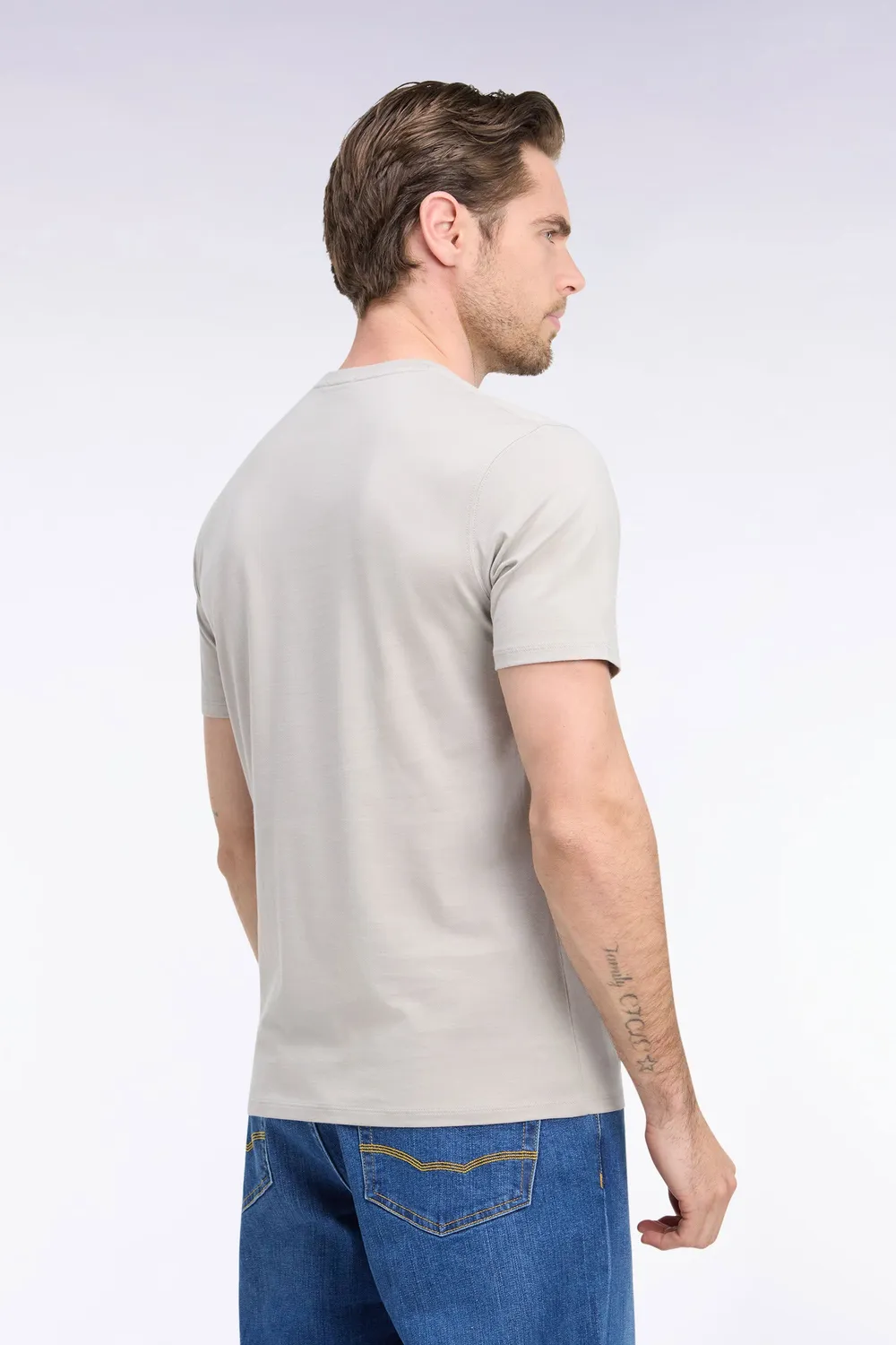 Eden Park t-shirt coton gris col rond manches courtes coupe droite