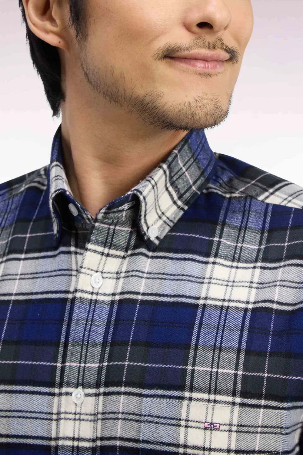 Eden Park chemise carreaux vert marine coton droite