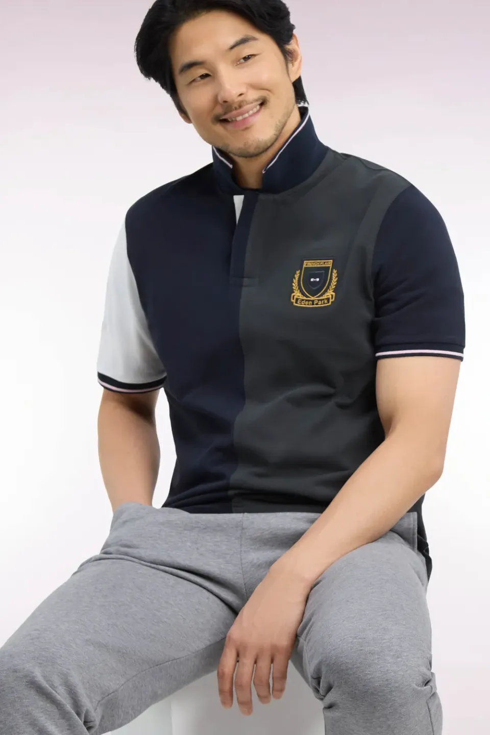 Eden Park polo manches courtes kaki marine coton homme