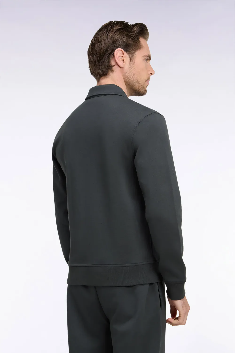 Eden Park sweat zippé col polo coton kaki coupe droite