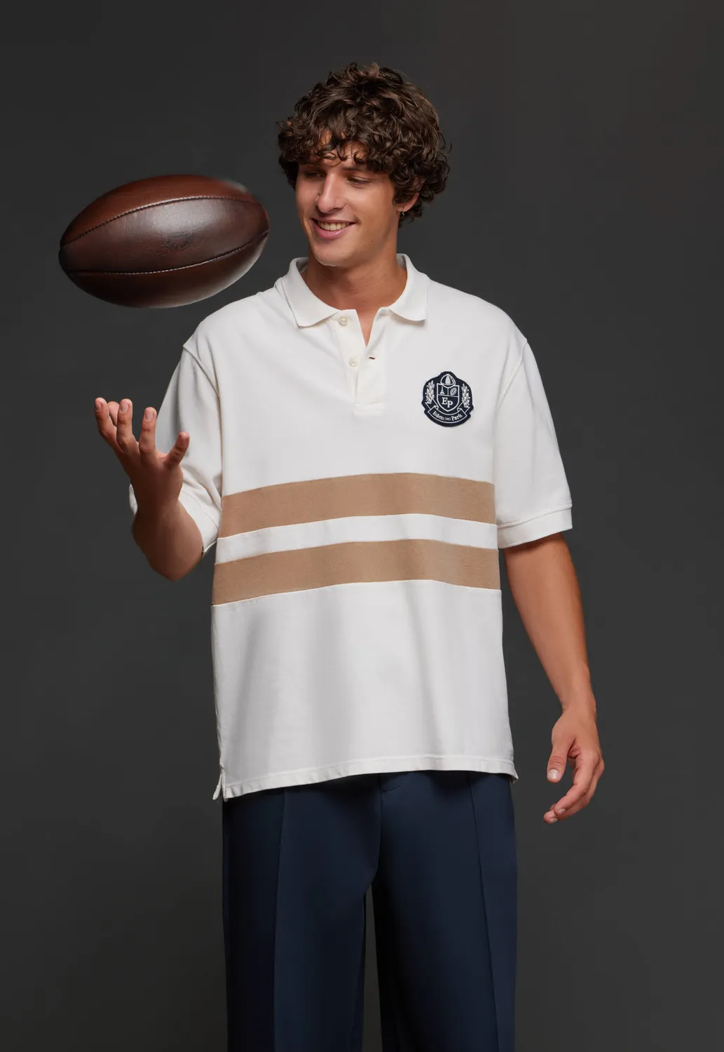 Eden Park Pap'Atelier polo coton écru rayures camel M