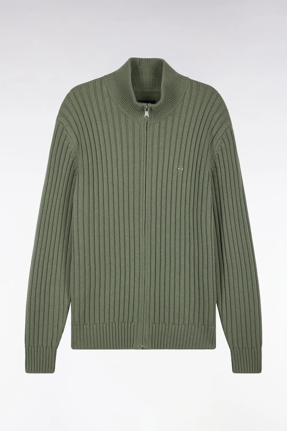 Eden Park cardigan zippé col camionneur kaki laine coton