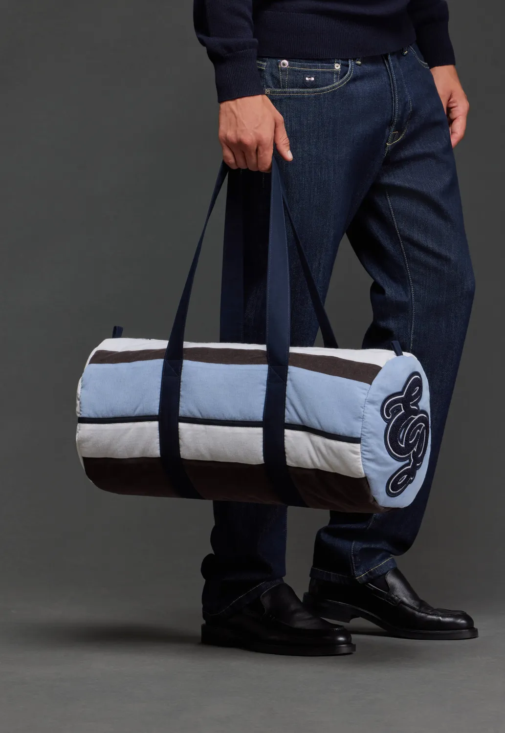Eden Park UPBAGSS0009 sac polochon velours bleu rayé