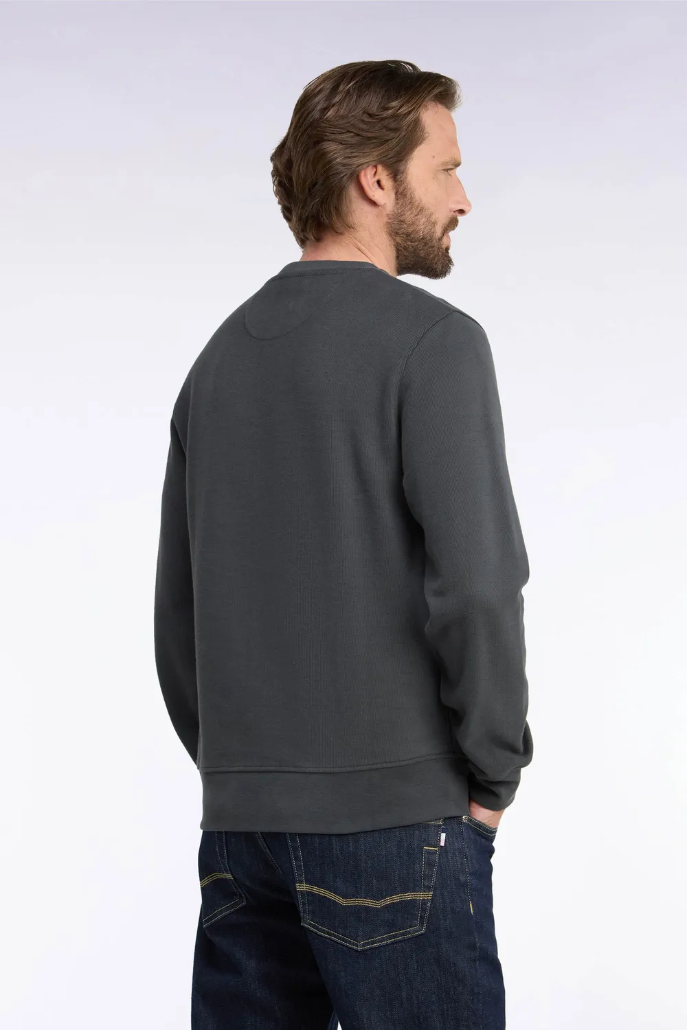 Eden Park sweatshirt col rond kaki molleton coton coupe droite