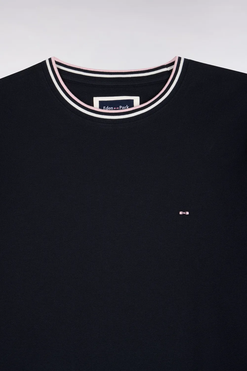 Eden Park T-shirt marine col bord-côtes rayés coupe droite