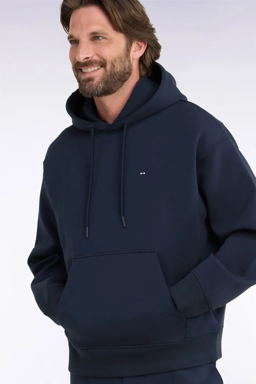 Eden Park sweat capuche interlock marine unisexe coupe loose