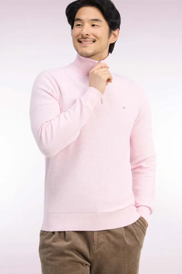 Eden Park pull col camionneur coton rose nid abeille droit