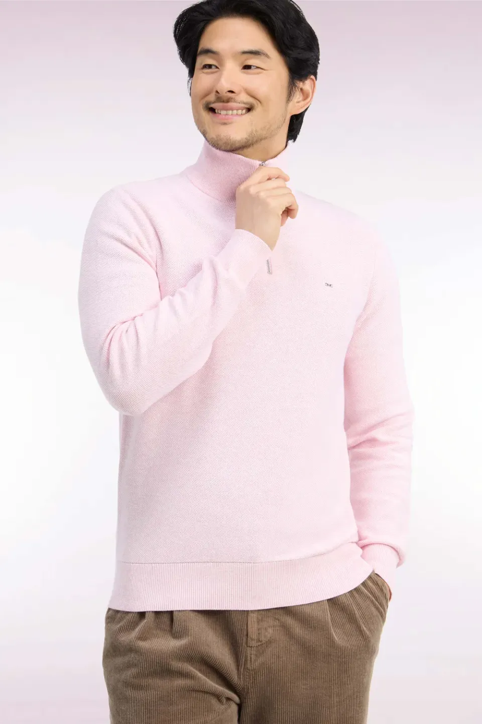 Eden Park pull col camionneur coton rose nid abeille droit