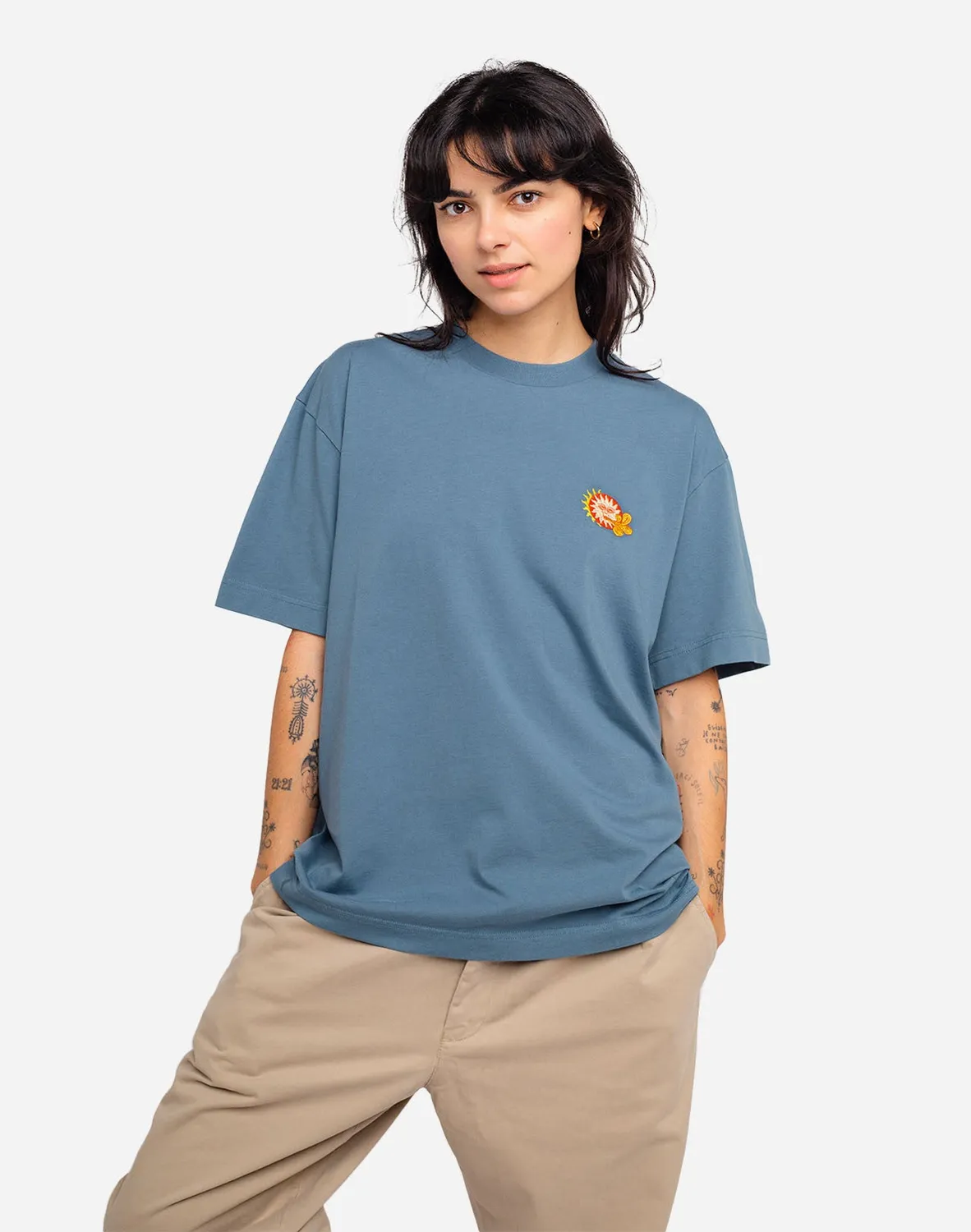 OLOW Weather t-shirt ample bleu acier bio