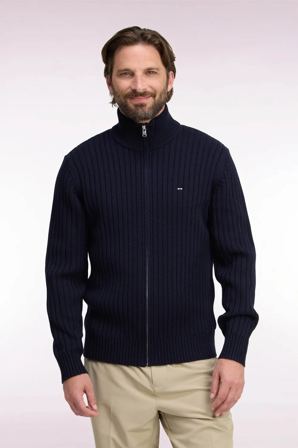 Eden Park cardigan zippé laine coton marine droit