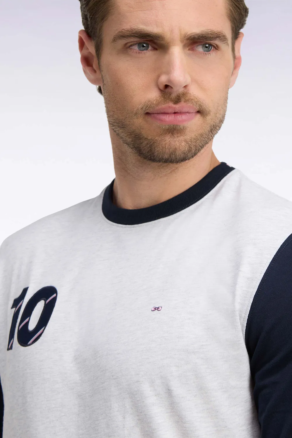 Eden Park t-shirt manches longues bicolore gris coton homme