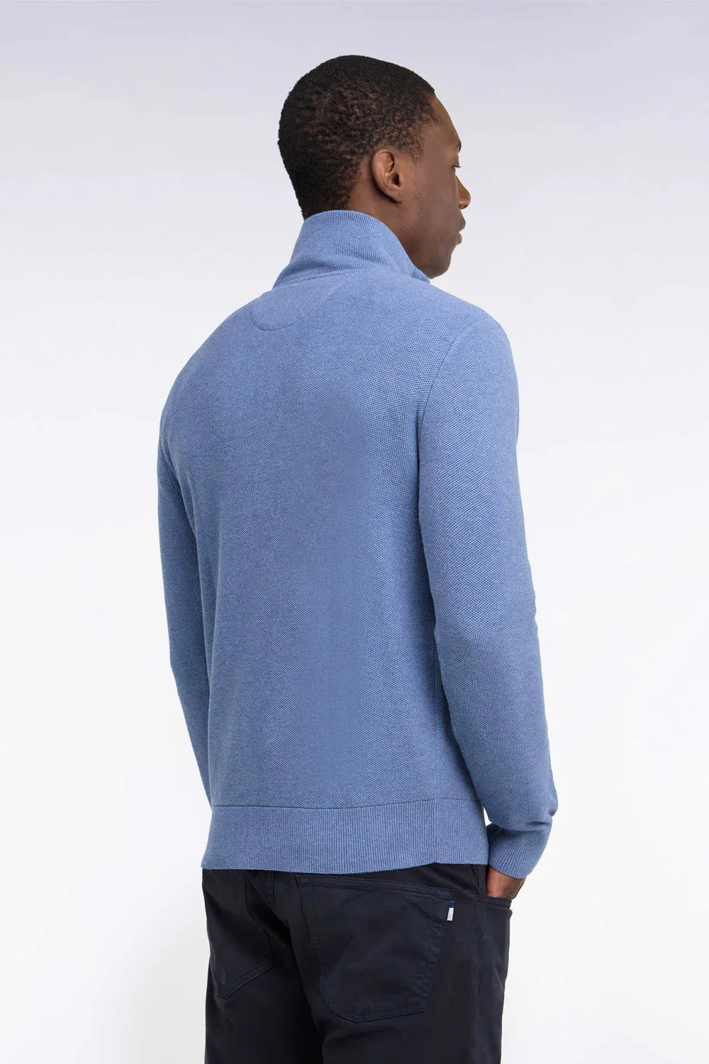 Eden Park pull col camionneur bleu coton nid d’abeille