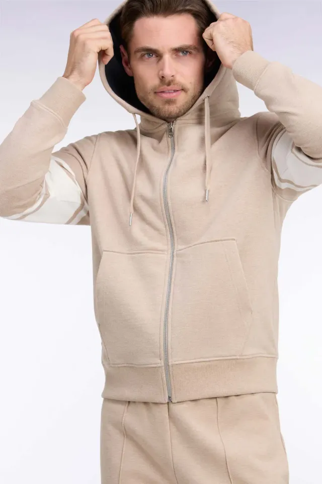 Eden Park sweat capuche zippé molleton beige