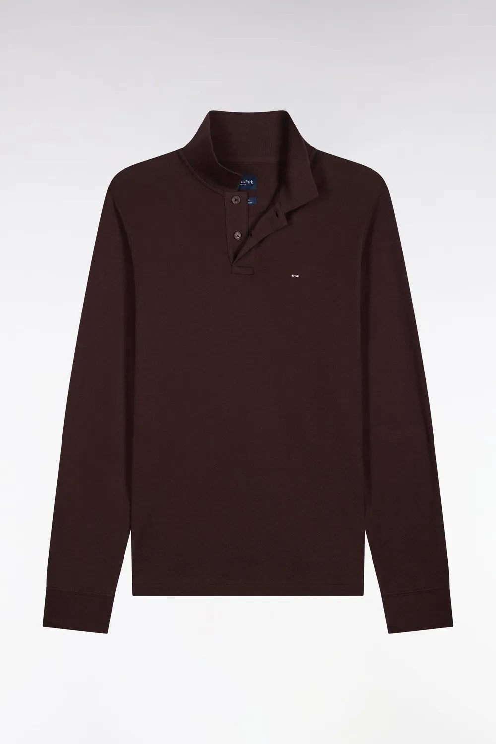 Eden Park polo manches longues coton Pima marron coupe droite
