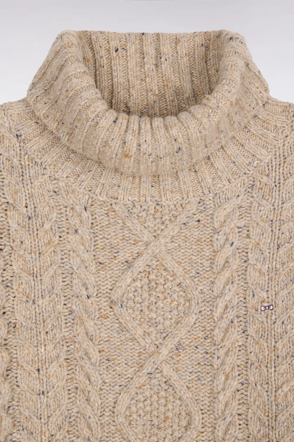 Eden Park Pull col roulé torsadé beige laine