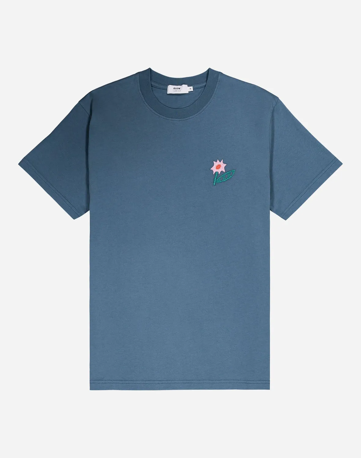 Olow Flowering t-shirt bleu acier coton bio