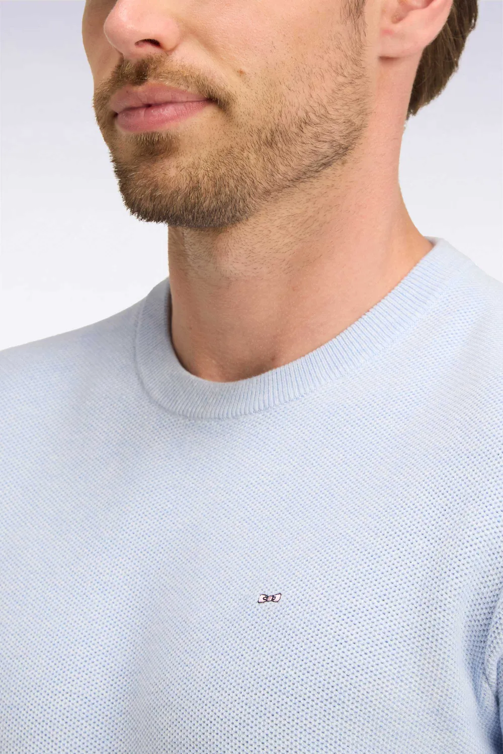 Eden Park pull col rond bleu ciel coton nid d abeille
