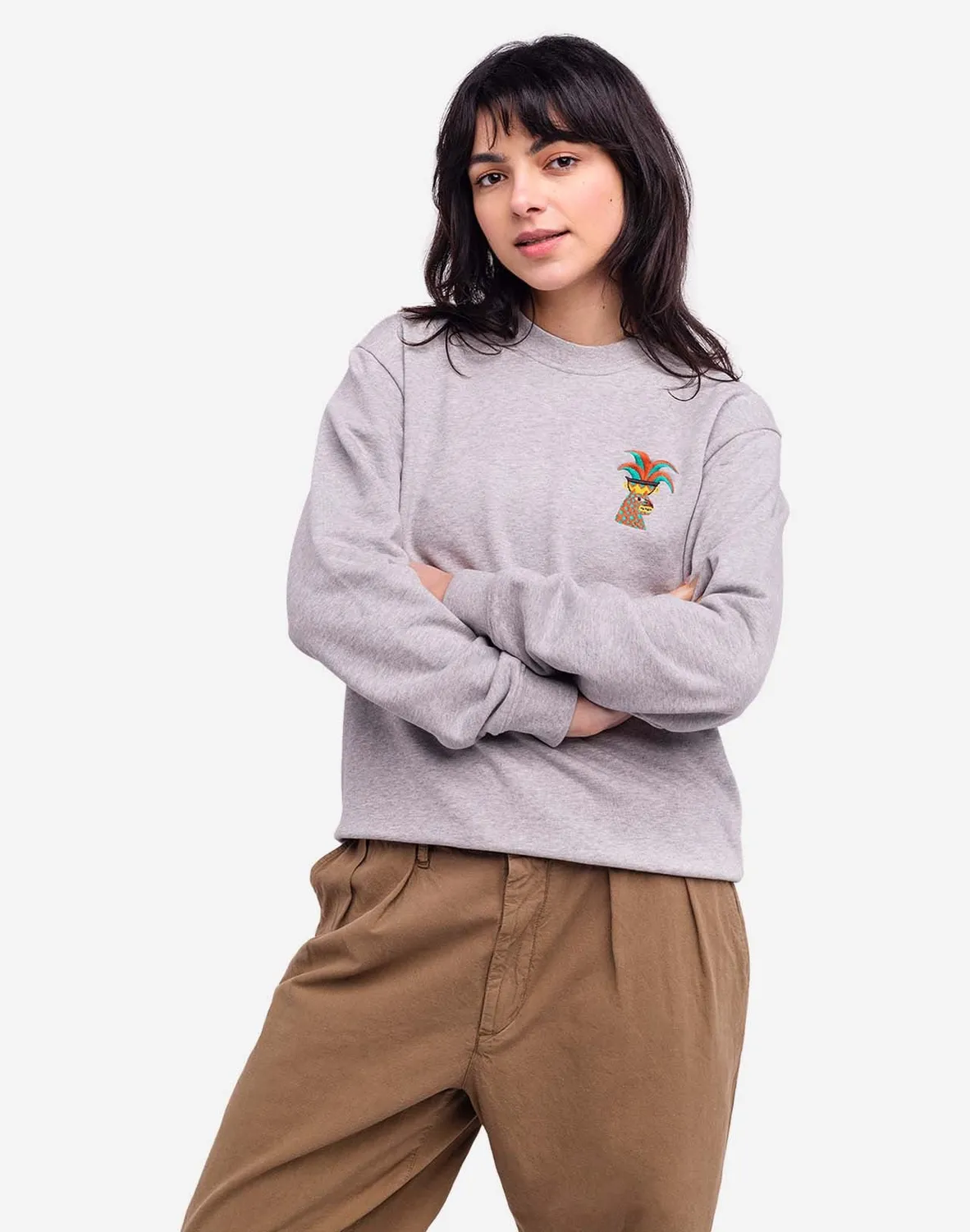 Olow Yaguar sweat gris chiné coton bio brodé