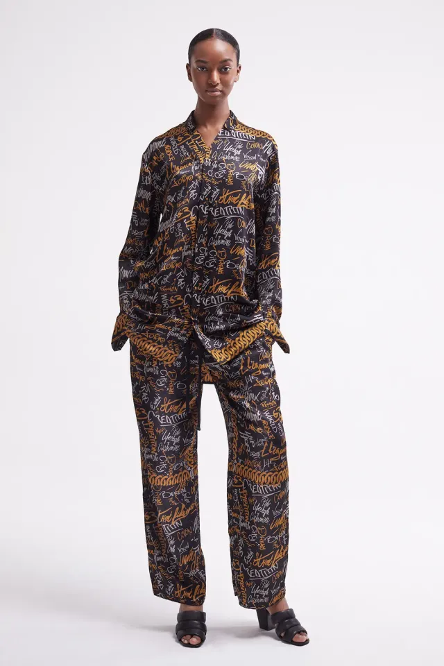 French Deal Move Graffiti pantalon satin de soie