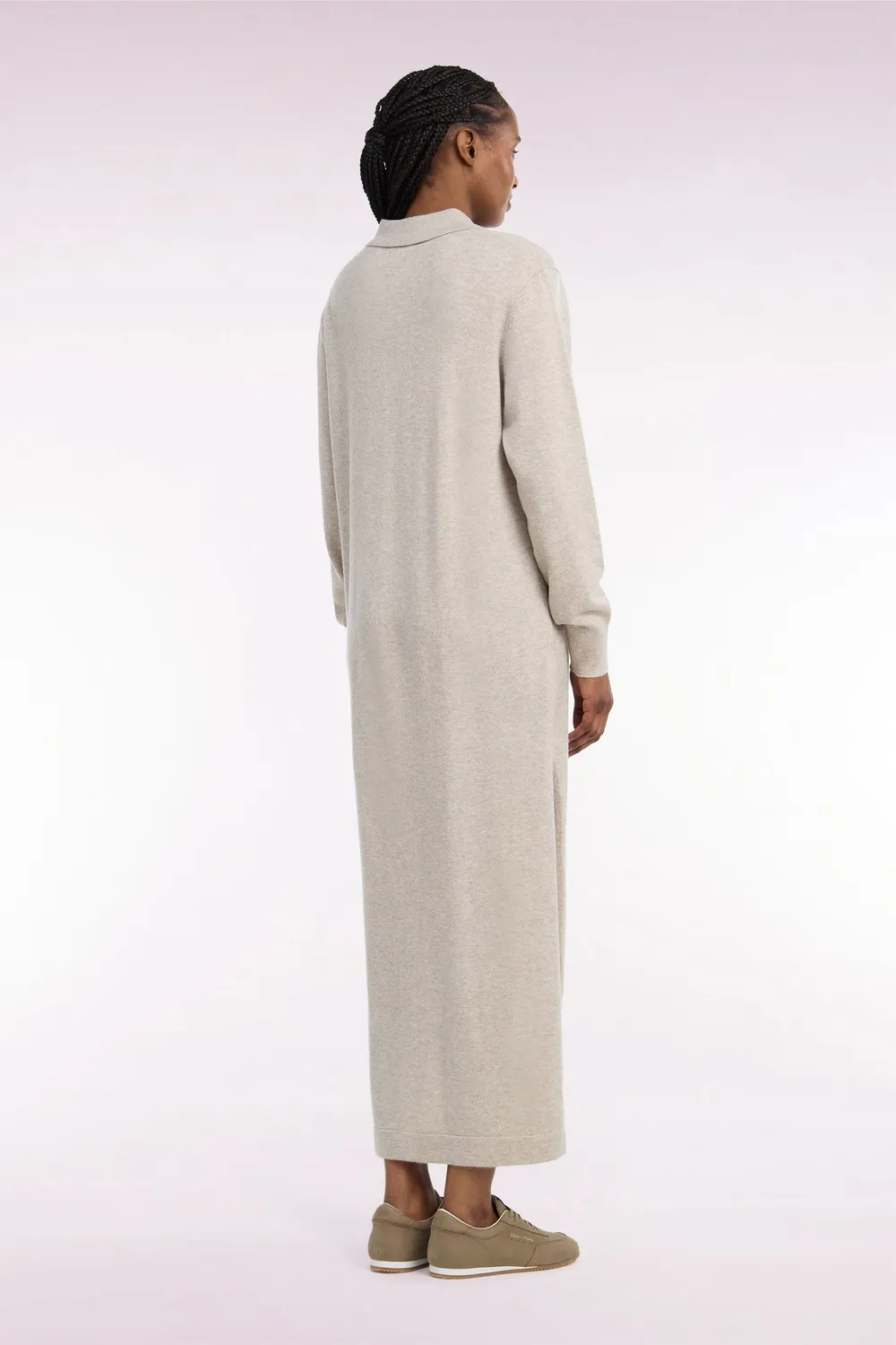 Eden Park robe midi col polo laine cachemire beige