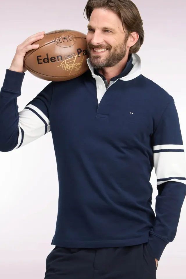 Eden Park maillot rugby homme manches longues marine blanc