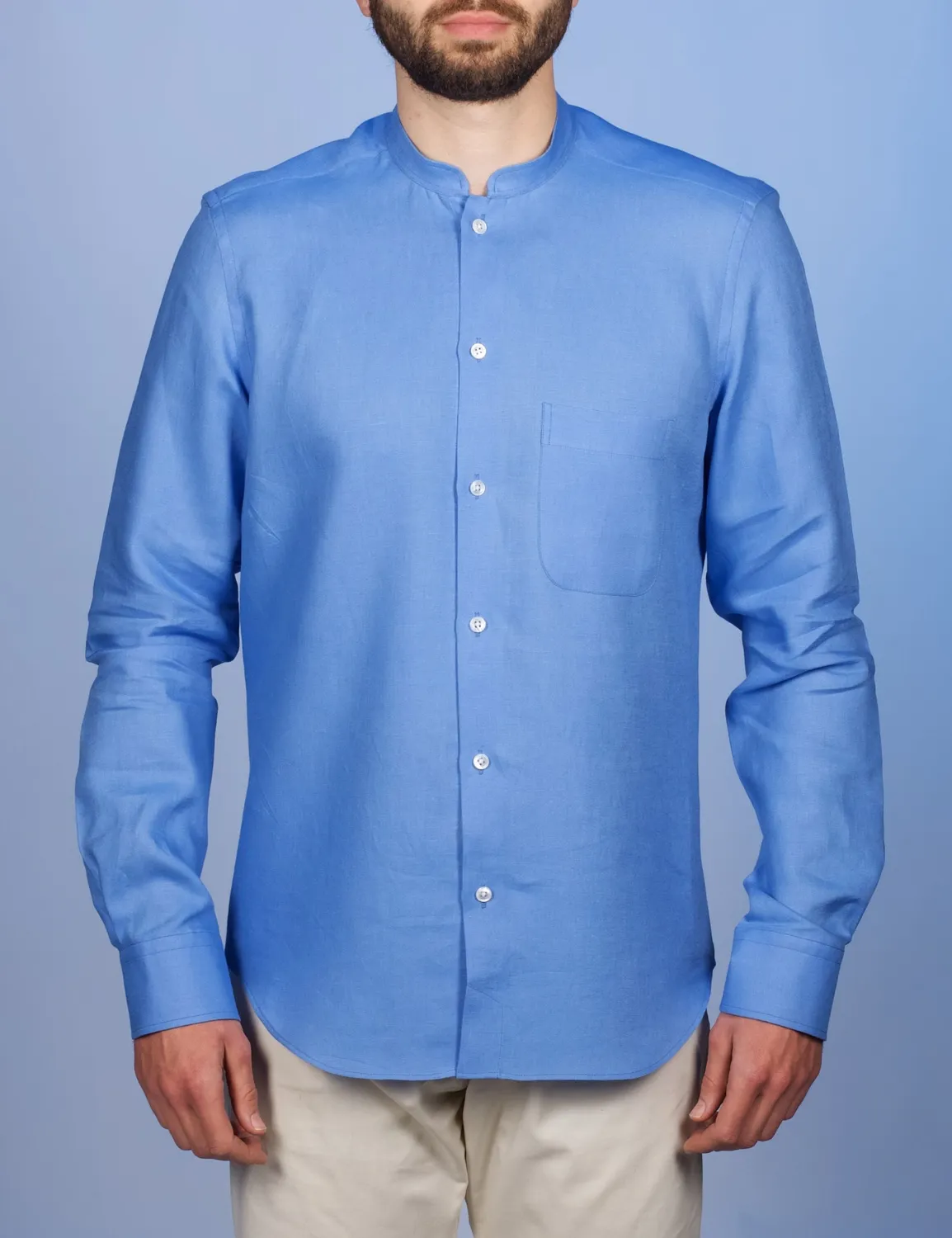 La Chemise Française Lin Normand Azur chemise homme col Mao