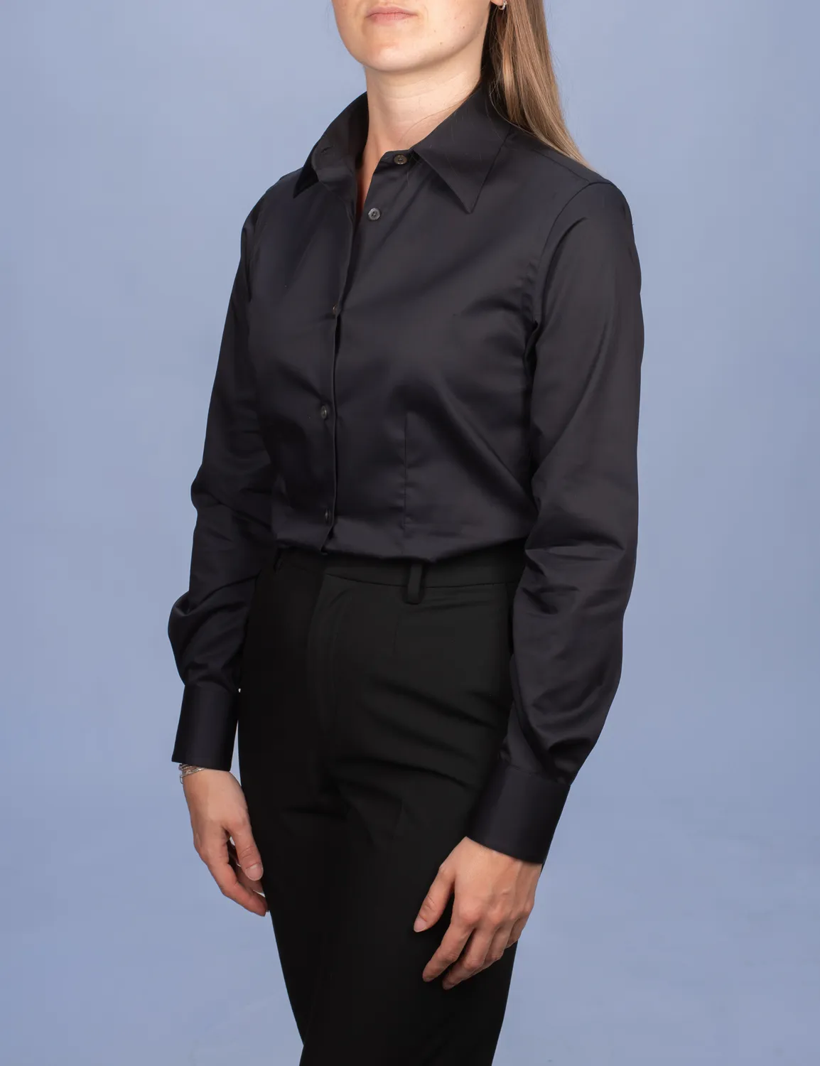 La Chemise Française Satin Noir chemisier femme coton brillant