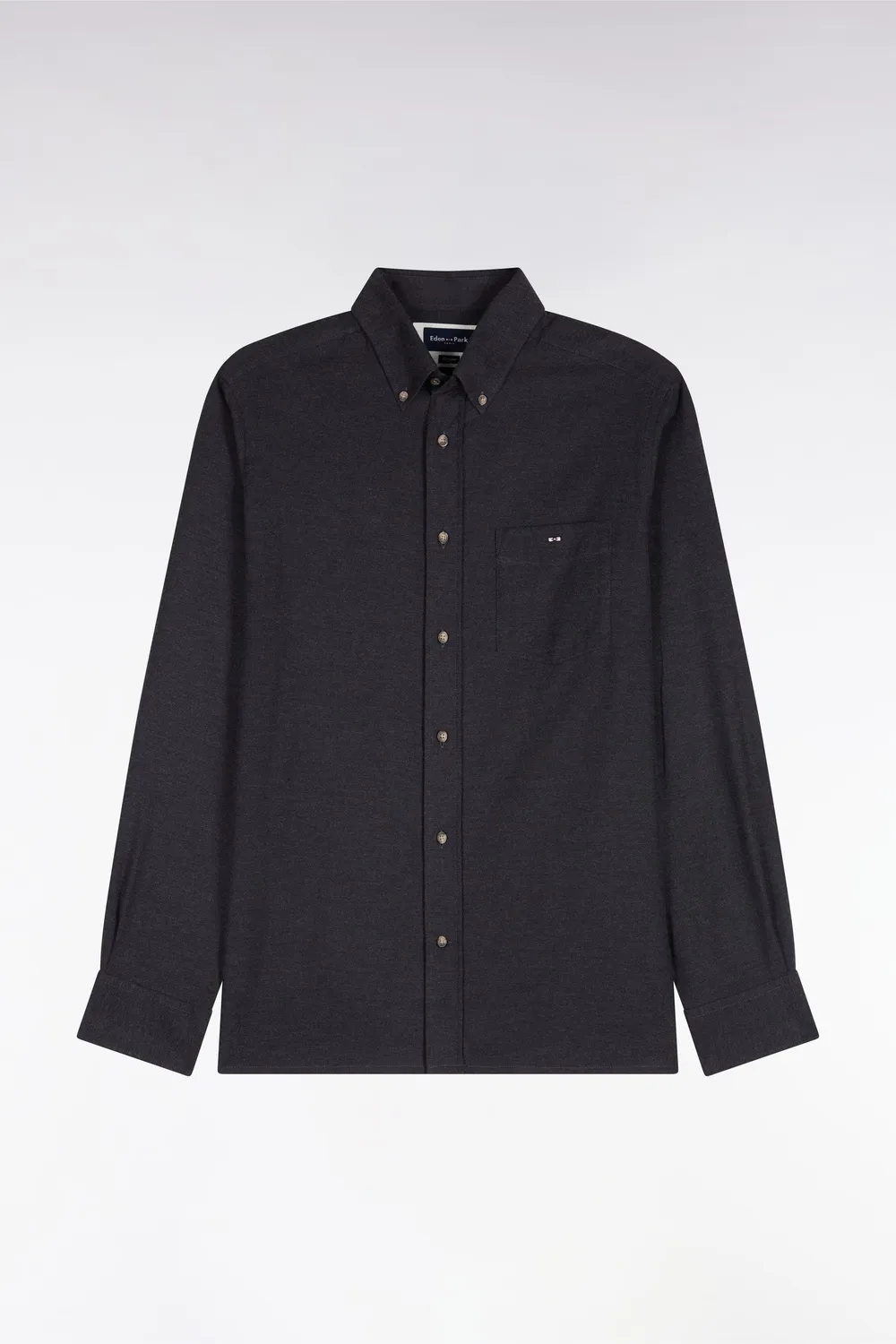Eden Park Chemise coton gris foncé coupe droite col boutonné