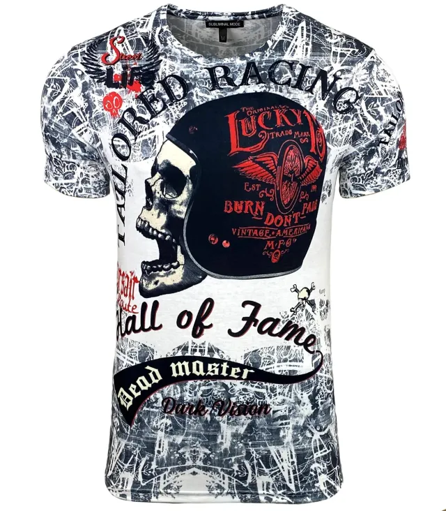 Subliminal Mode BX114 t-shirt tête de mort vert biker