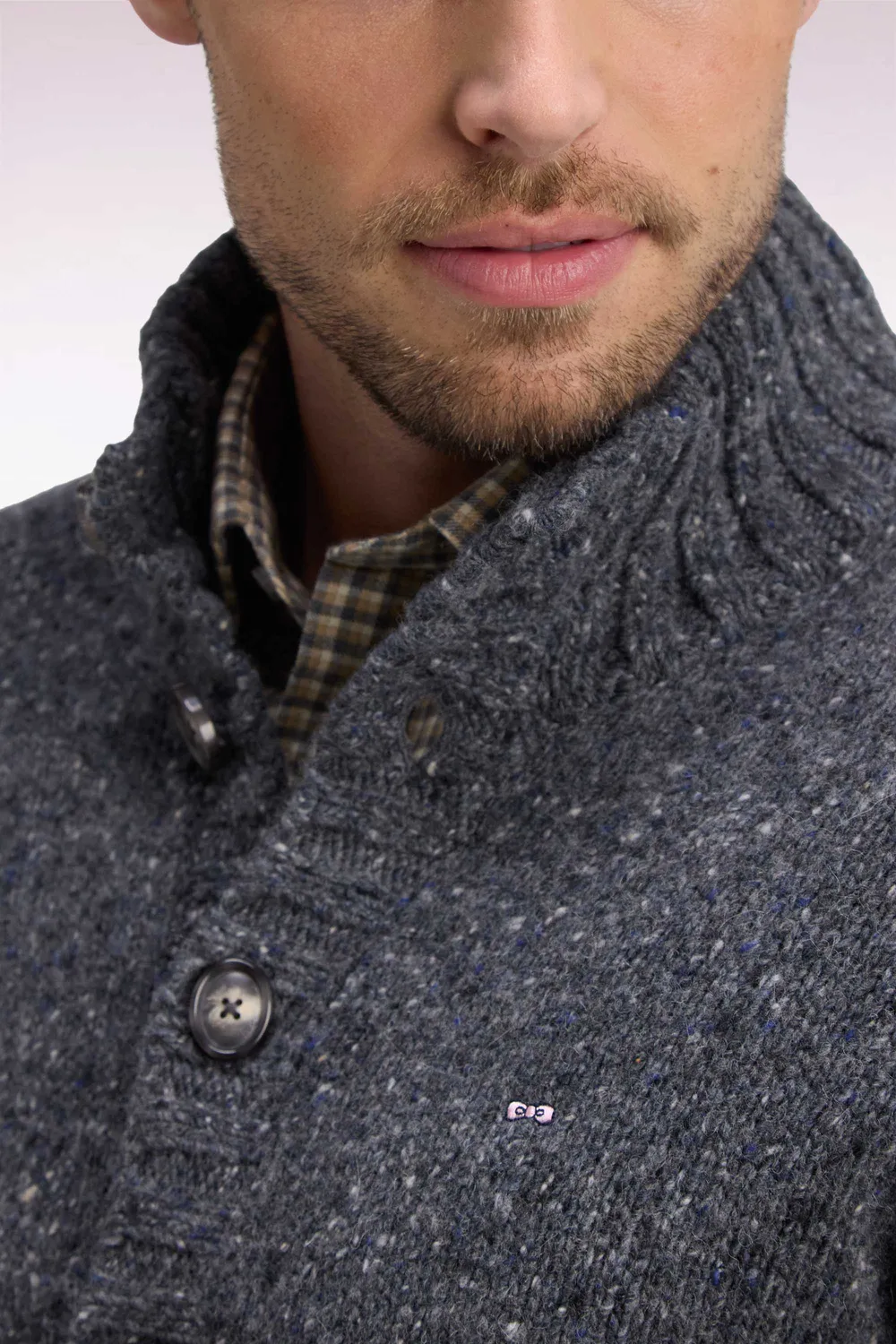 Eden Park cardigan maille épaisse gris laine alpaga droit