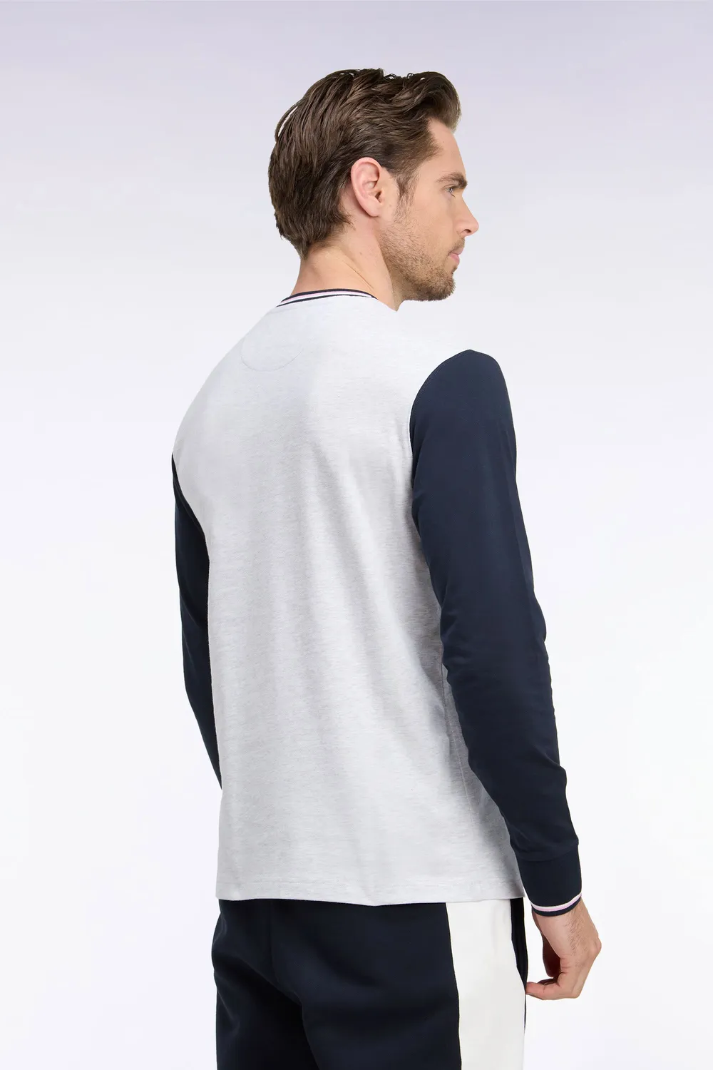 Eden Park t-shirt manches longues bicolore gris coton homme