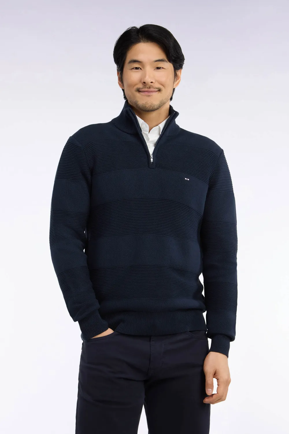 Eden Park Tricolore pull camionneur marine rayé maille regular