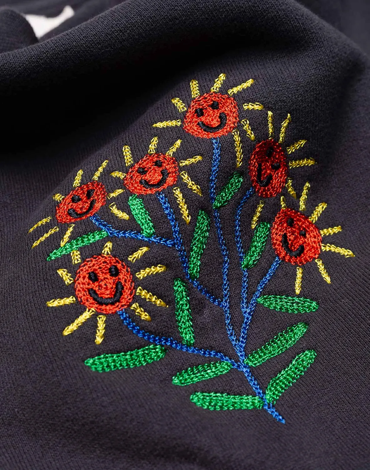 OLOW Happy Flower sweat noir carbone coton bio