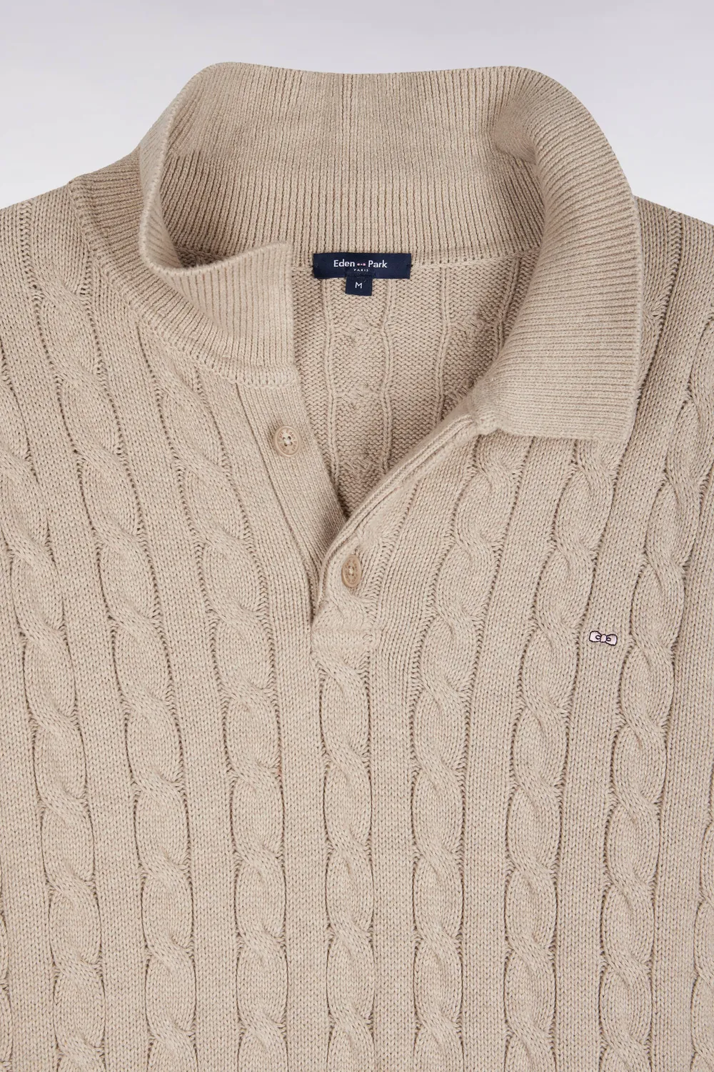 Eden Park pull torsades beige coton homme col maillot
