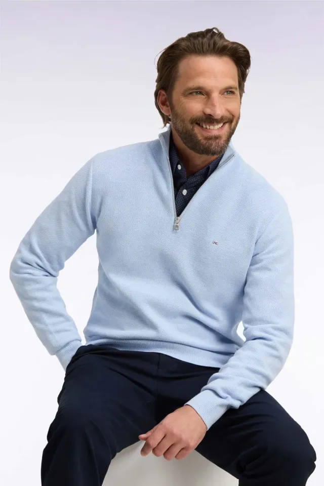 Eden Park pull col camionneur bleu ciel coton homme