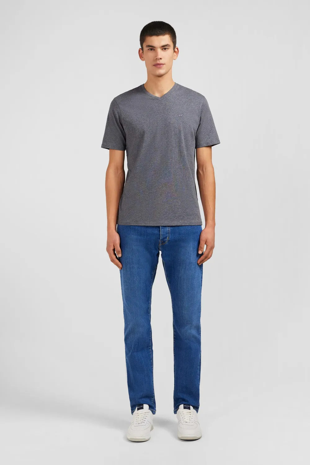 Eden Park t-shirt homme gris col V coton Pima manches courtes