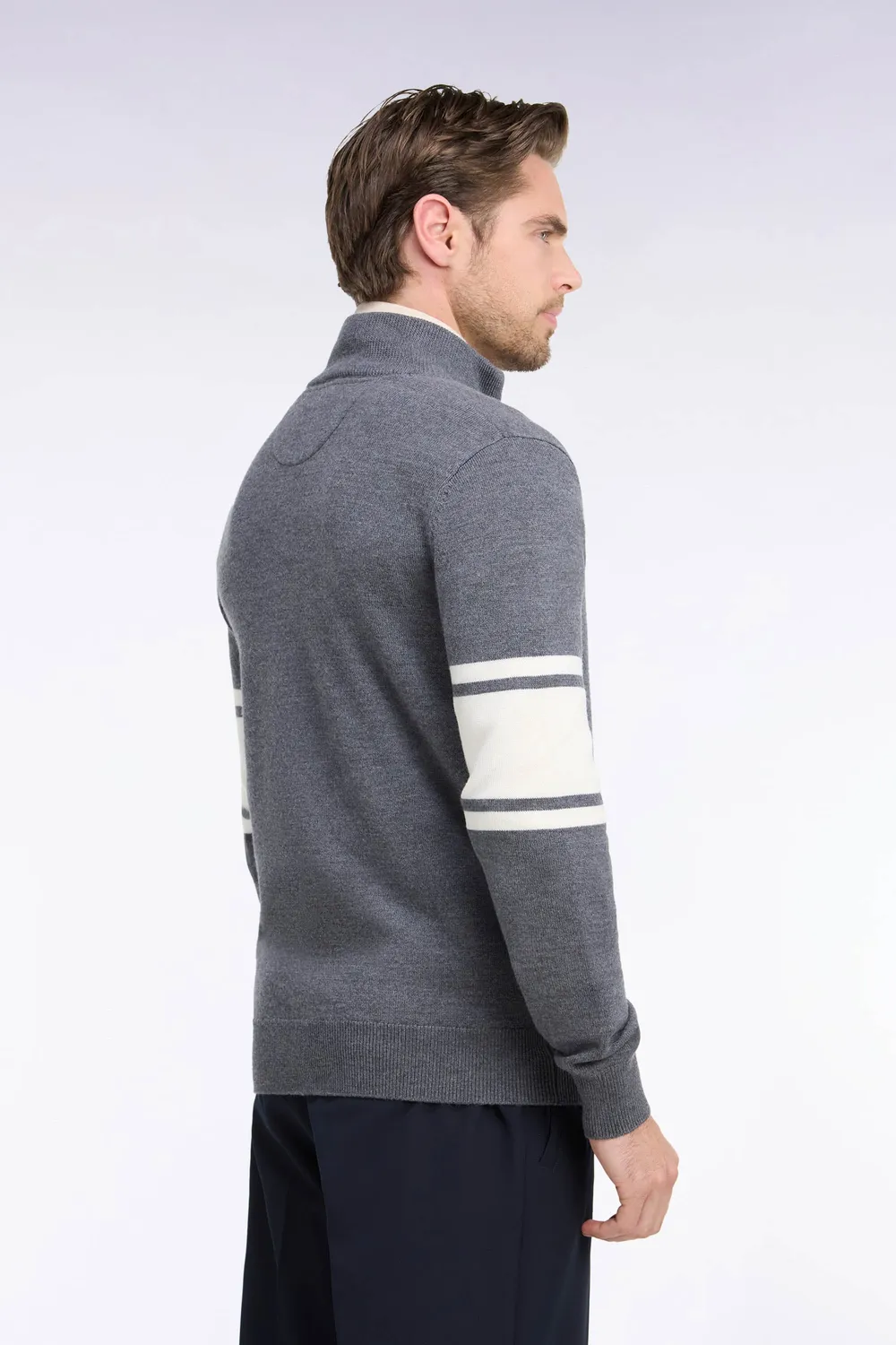 Eden Park Club Evolution cardigan mérinos gris zippé