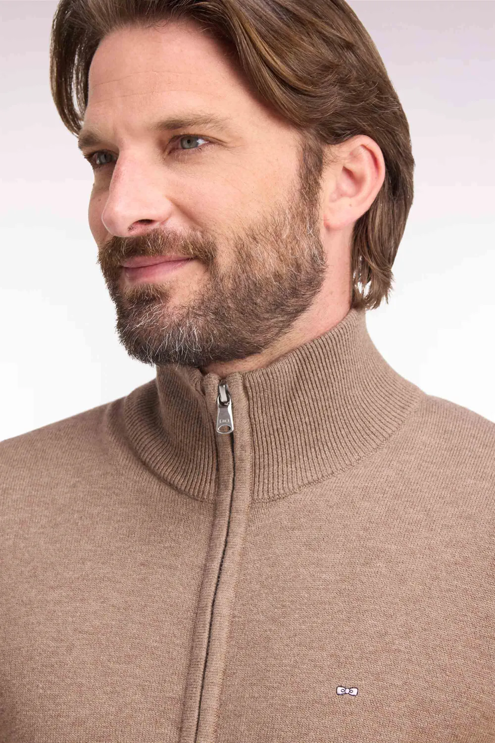 Eden Park cardigan zippé marron laine coton homme