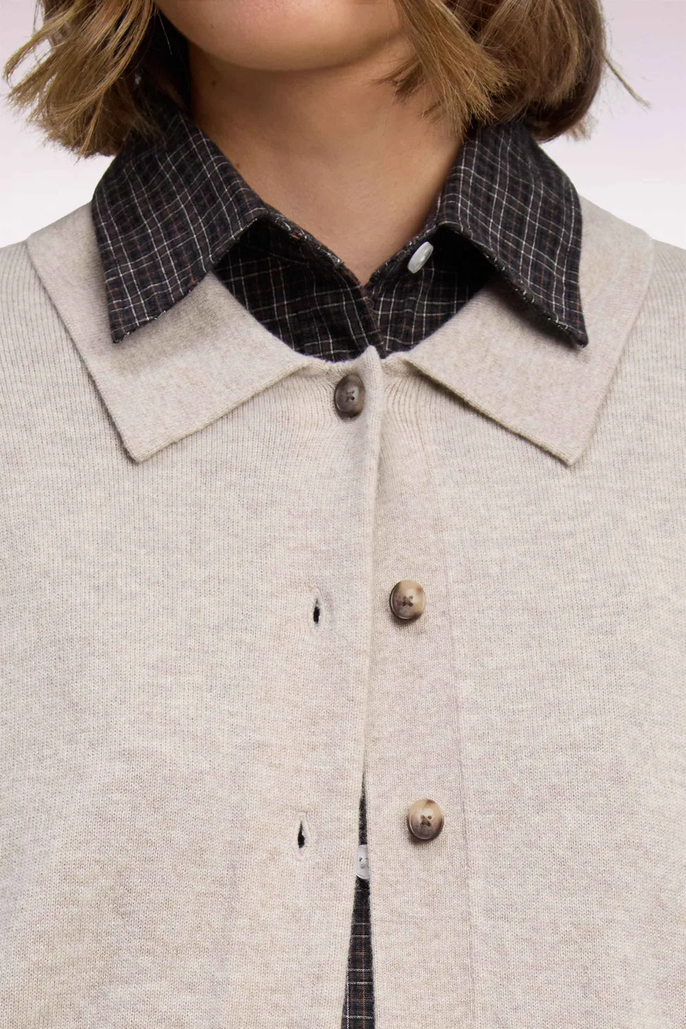 Eden Park Club cardigan femme laine cachemire beige col polo