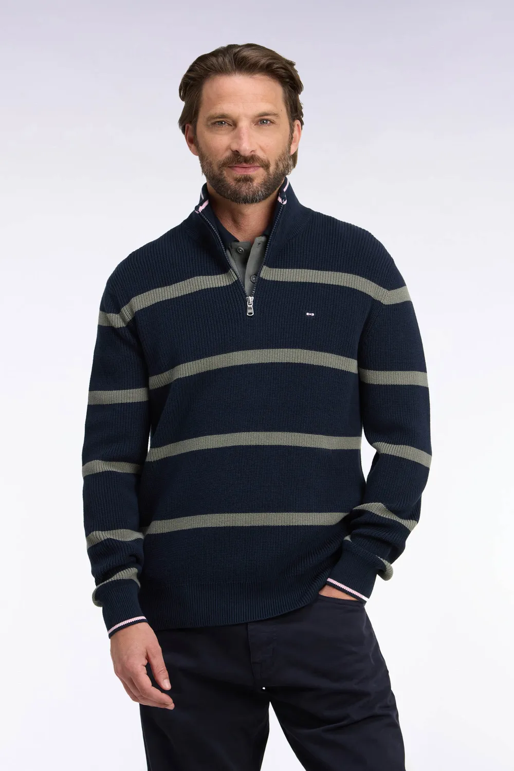 Eden Park Tricolore pull camionneur marine kaki
