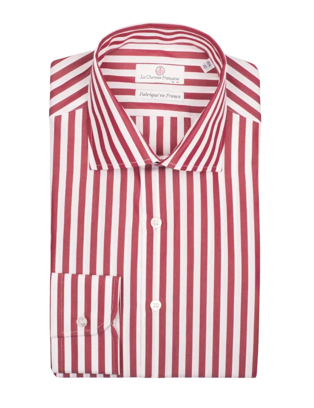 La Chemise Française Rayure Bâton Bourgogne 7mm chemise homme col italien