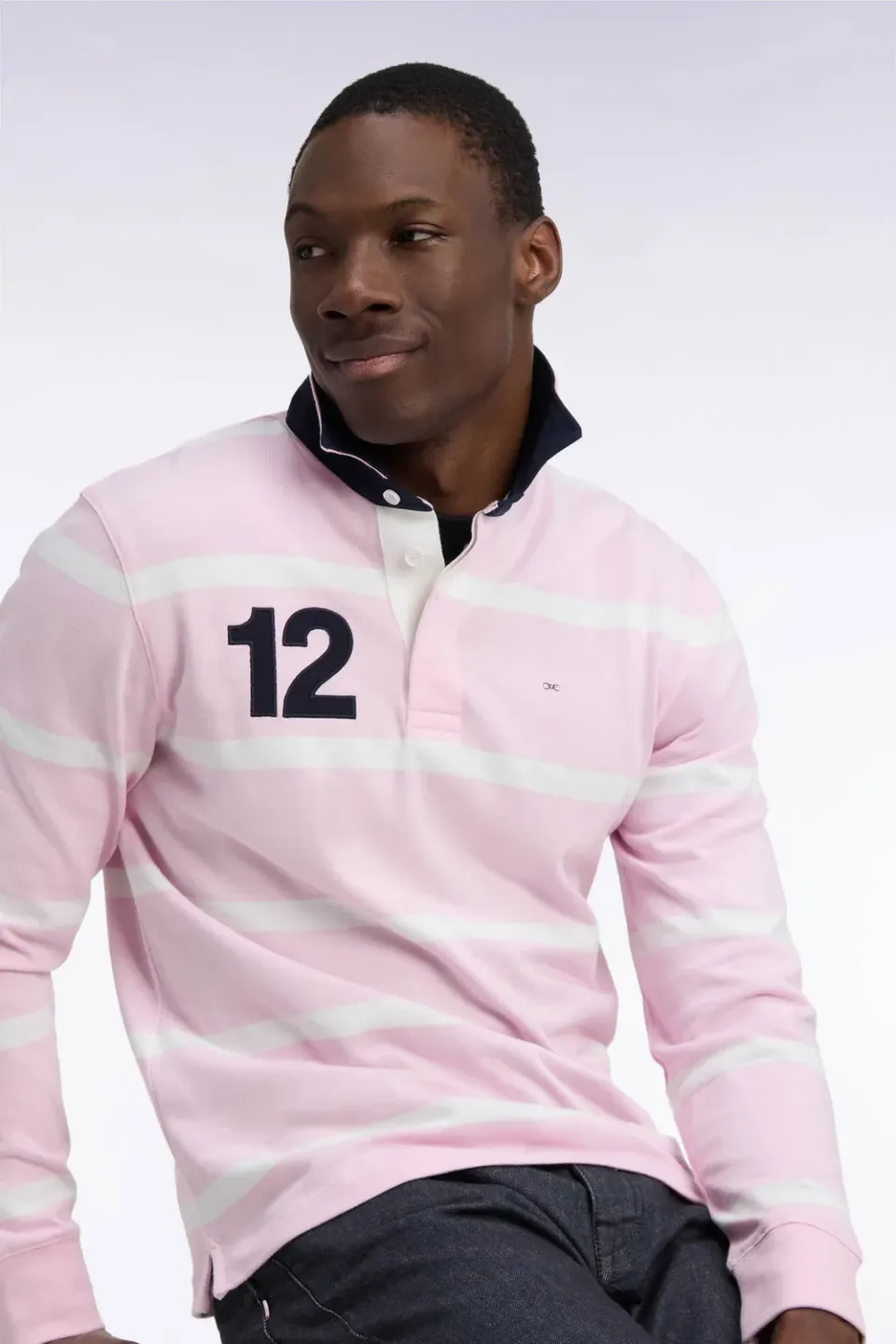 Eden Park Tricolore maillot rugby rose rayé manches longues