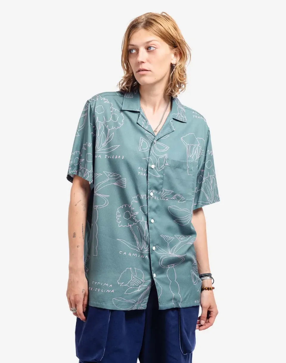 OLOW Aloha Florem chemisette bleu gris Tencel fluide